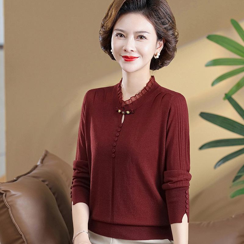 

Spring Long-Sleeved T-shirt for Middle-aged Women - Stylish Base Layer for 50s & 60s M (suggested 85-105 jin)