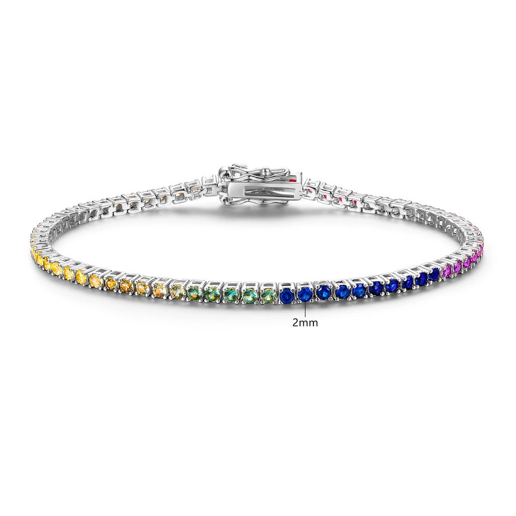 A new copper embedded 2mm color gradual change zircon tennis bracelet fashion design single row full diamond color jewelry