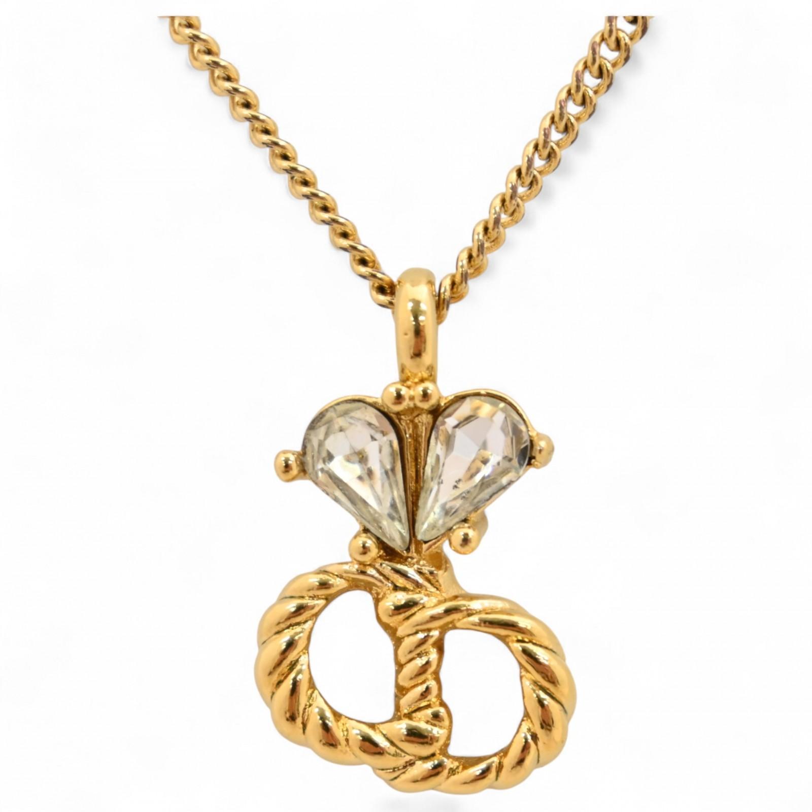 

Auth DIOR Necklace CD logo Rhinestone di4506bq