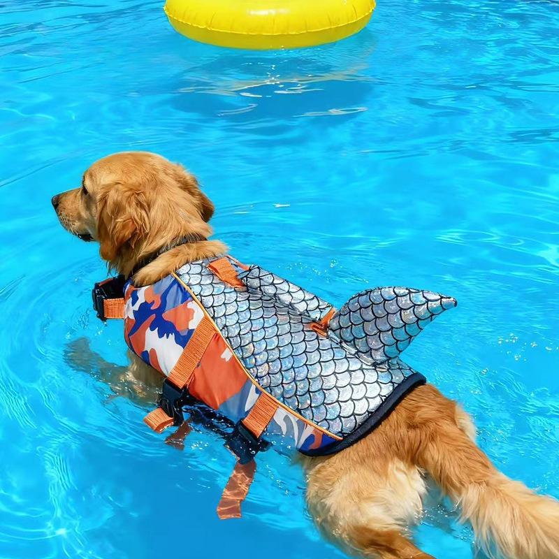 Durable Quick Drying Large Dog Life Jacket Dog Swimming Jacket with Rescue Handle Shark Fin Design High Buoyancy Safety Suit Outdoor Swimming Gear