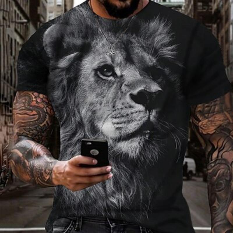 Men's Graphic Animal Lion T Shirt Short Sleeve T Shirt 3D Print Crew Neck Shirt Vintage Fashion Designer Outdoor Daily Sports Dark