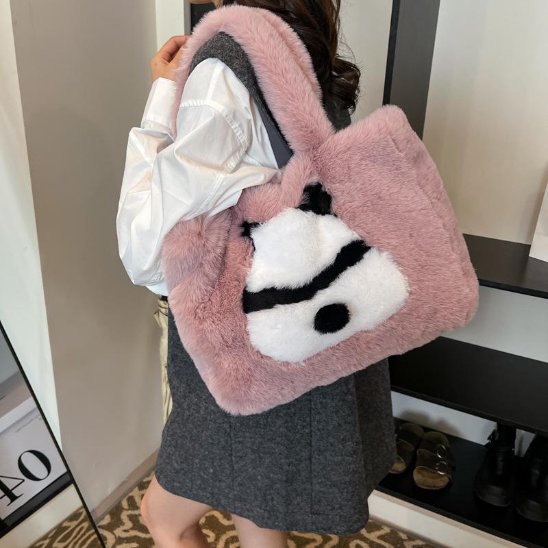 Geantă tote pluș nișă creativă fund panda 2025 nouă geantă de mână drăguță de mare capacitate geantă de umăr simplă geantă de umăr oblică