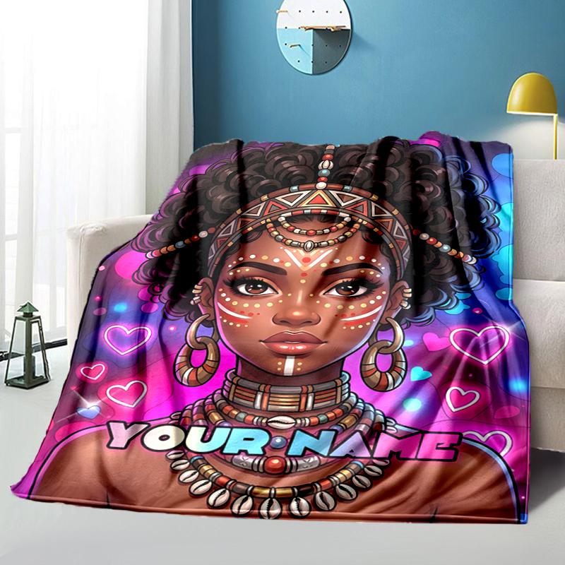 1PC Custom Name African Beauty Festival Flannel Blanket Versatile,all-season Throw Suitable for the Living Room,bedroom,camping,travel,and Gift