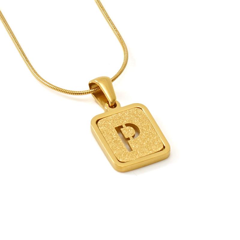 Colier cu pandantiv cu 26 de litere placat cu oțel inoxidabil cu design lanț șarpe rotund