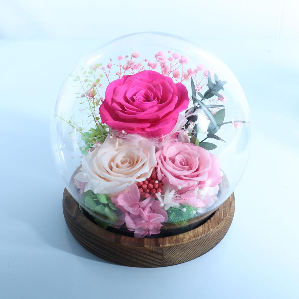 Flor eterna cubierta de vidrio esférico caja de regalo Día de San Valentín Día de la Madre regalo de Navidad flor real de Yunnan flor rosa