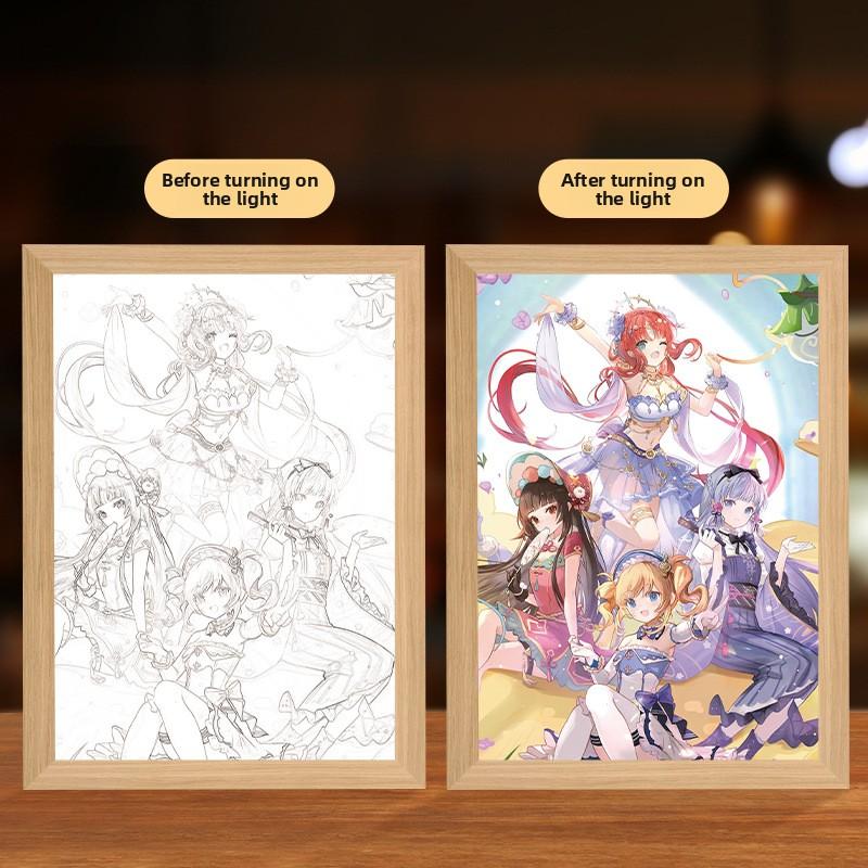 

23см/9.06дюйма Genshin Impact Зеркальная Световая Картина Ночная Игра Групповое Фото Периферия Украшение Спальни Коллекционный Настольный Дисплей USB Plugged In Small