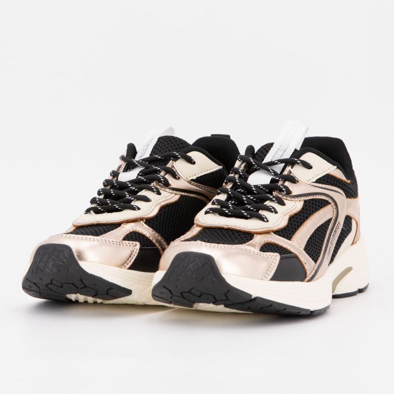 Baskets basses gold toile avec lacets à motifs Femme LE TEMPS DES CERISES