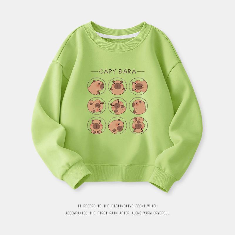 Cartoon Capybara Round Neck Sweatshirt for Boys and Girls - Spring/Autumn Long-Sleeve Shirt