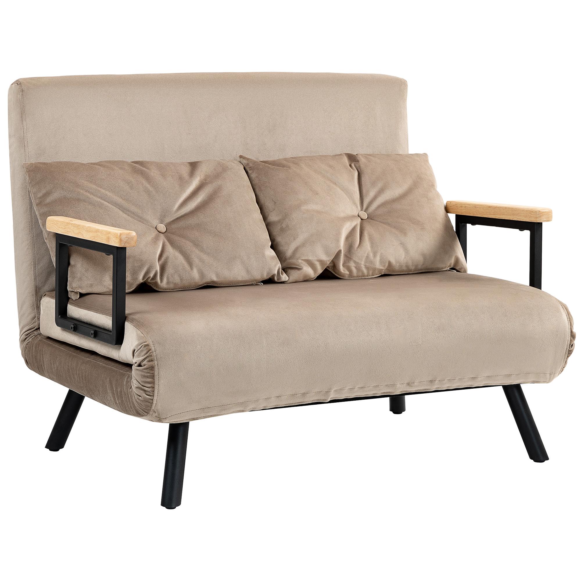 Kanapéágy, Pótágy, Fa karfák, Fém váz, 120 kg-ig, 102x73x81cm, Világosbarna 102 x 73 x 81 cm barna