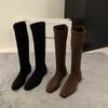 Women's Knee High Boots Temperament Slim Long Boots Quality Suede Casual Boot Retro Square Design Women Boots Botas Largas Mujer