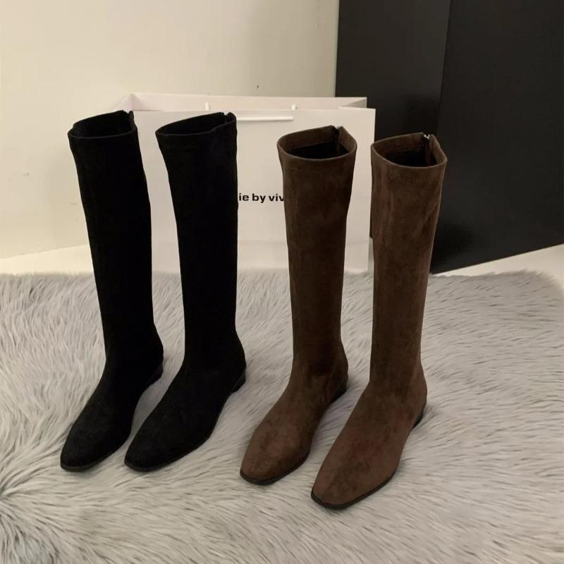 Women's Knee High Boots Temperament Slim Long Boots Quality Suede Casual Boot Retro Square Design Women Boots Botas Largas Mujer