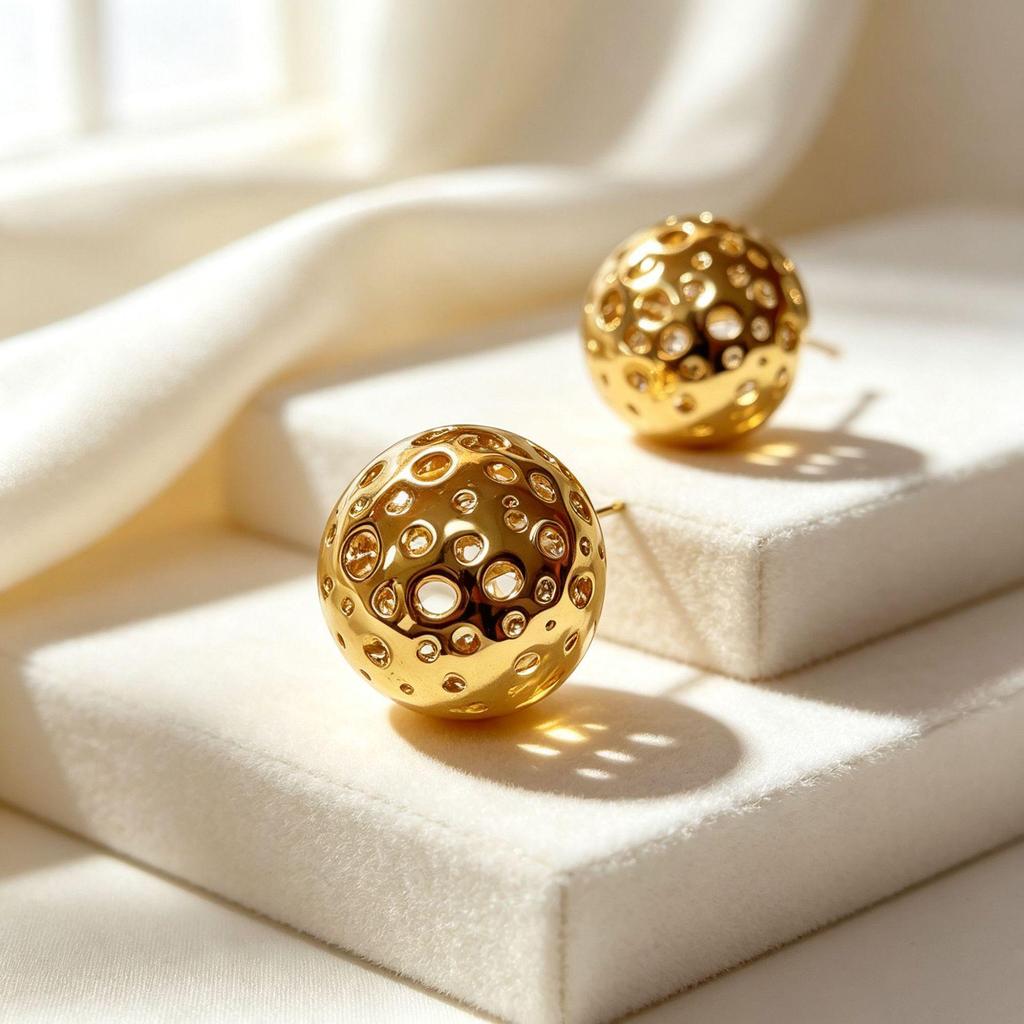 Luxury Gold Stainless Steel Round Ball Earrings: European & American Fashion Design