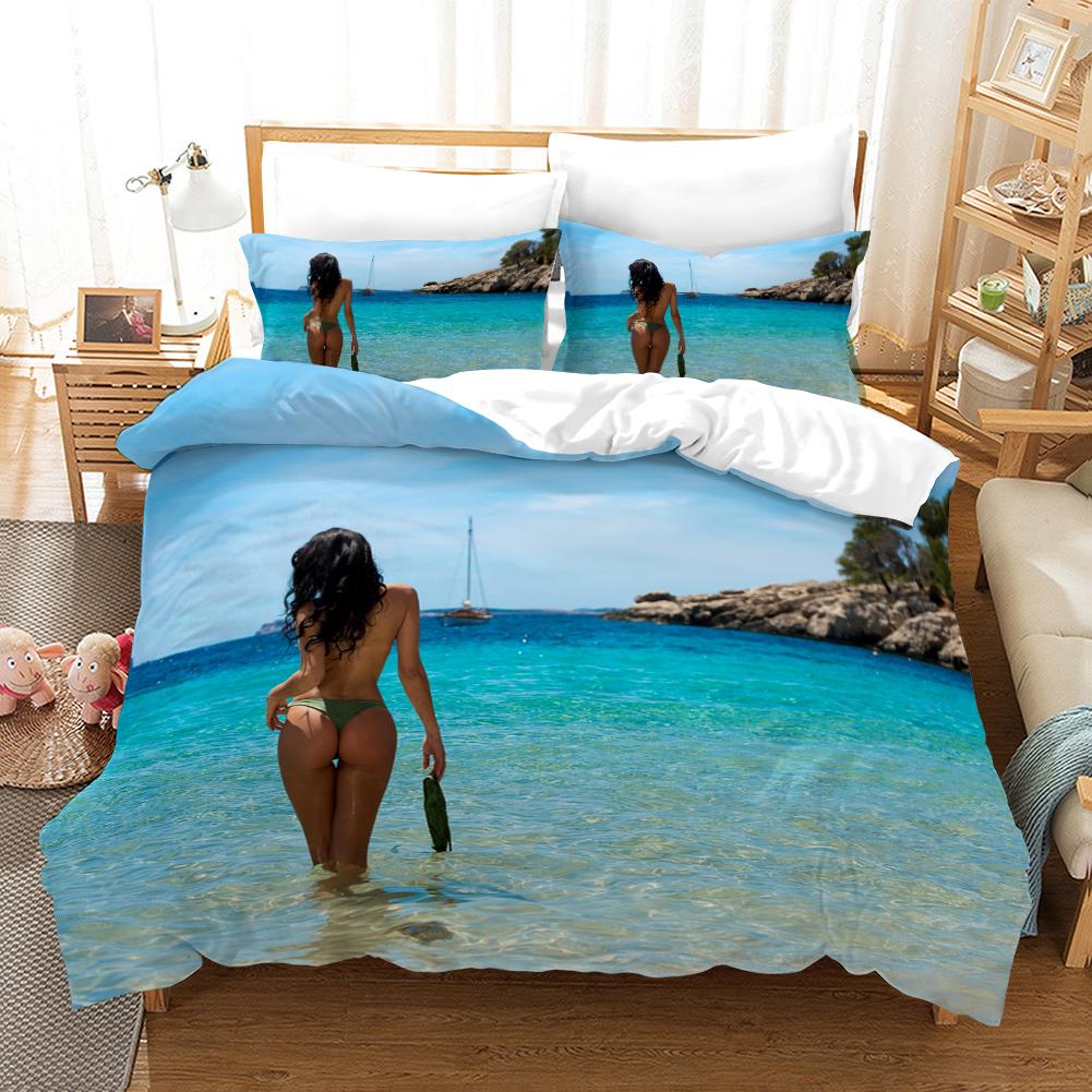 3D Sexy Beauty Pattern Bedding Single Double Bed Full Size Pillowcase and Quilt Cover 2 or 3 Bikini Beauty Prints Comfortable Home Decoration