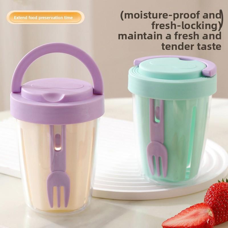 Ovocný salát Dvouvrstvý odvodnitelný kelímek potravinářské kvality s vidličkou Snídaňový fitness obědový box Uzavřený nepropustný kelímek s velkým objemem