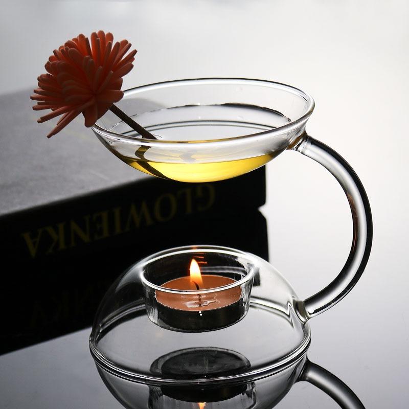 BRTransparent Glass Candlestick Candle Holder Scented Tray Scented Burner Essential Oil Candle Stick Holder Home DecorationEY