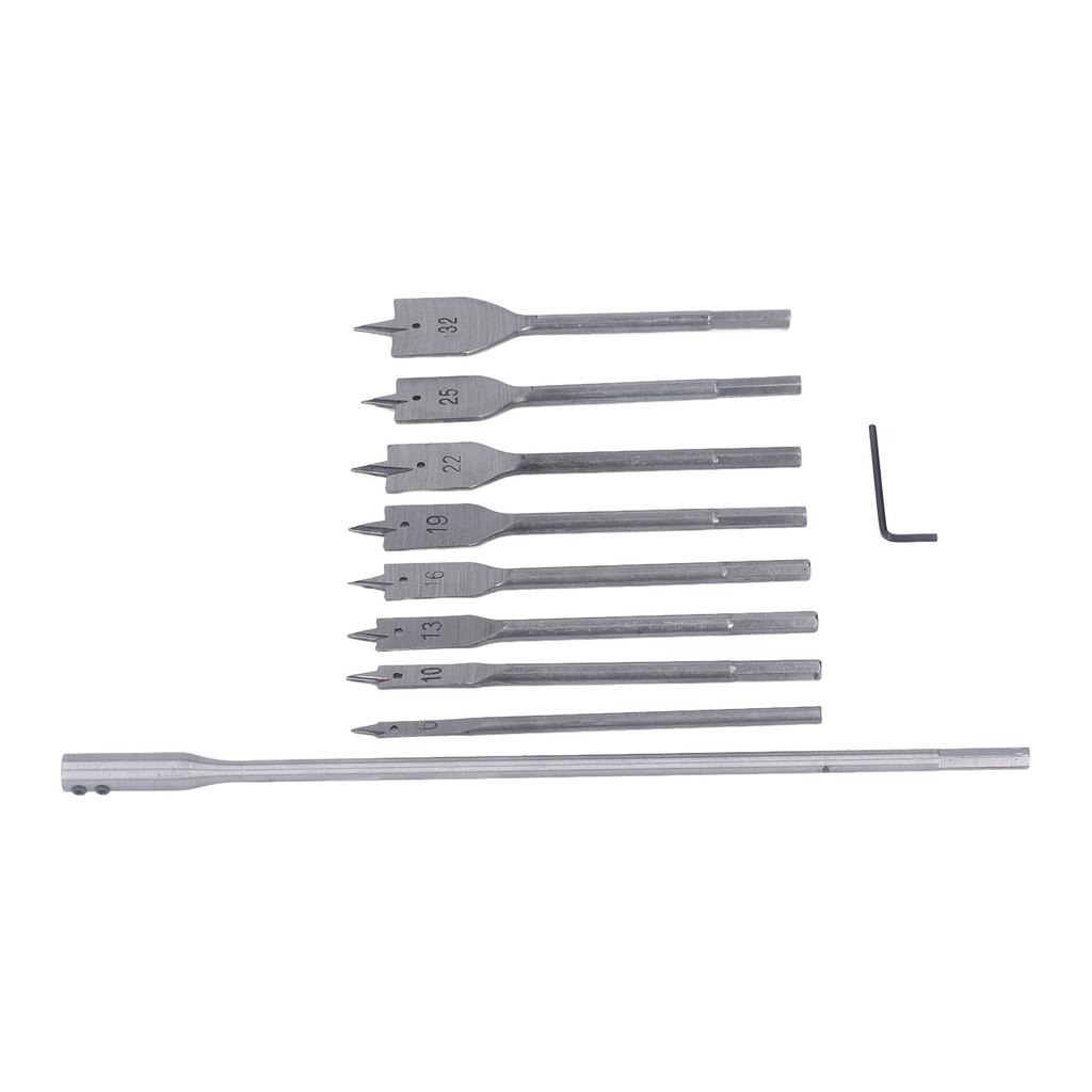 Set 10 Bucăți Burghie pentru Lemn Oțel Carbon Ridicat 8 Dimensiuni Coadă 1/4 inch Burghie Spadă pentru Prelucrarea Lemnului