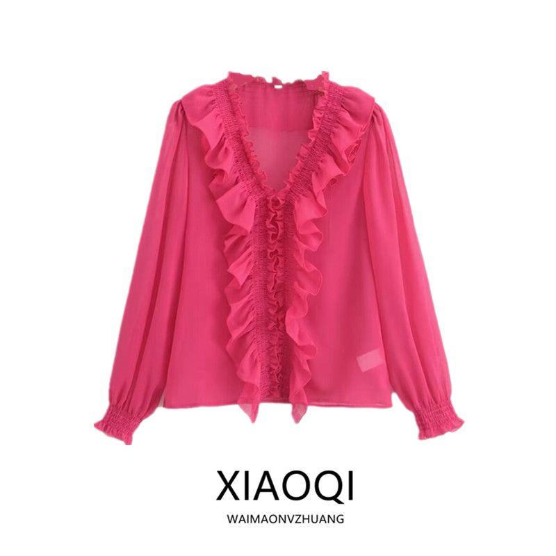 Fashion Style 2024 Summer New Arrival Women's Stylish Temperament Wild Slim Looking Laminated Decoration Shirt 2298060