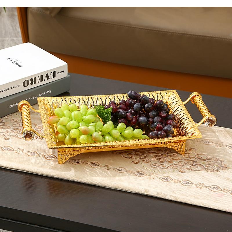 Kitchen Supplies, Hotel KTV Fruit Tray, Metal Service Gold, Rectangular Handle Decorative Nuts, Candy, Snacks