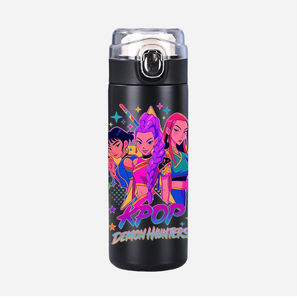 New Anime K-Pop Demon Hunters Printed 400Ml Water Bottle Thermos Cup Portable Stainless Steel Leak Proof Camping Water Cup Kid Gifts