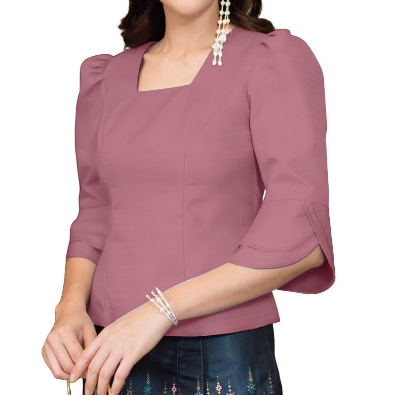 ZANZEA Women Summer Square Collar Casual Solid Color 3/4 Sleeve Blouse