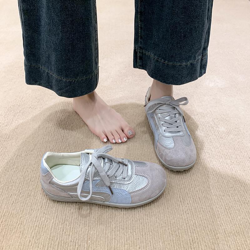 Fashion Casual Sneakers Autumn New Round Toe Colorblock Front Lace-Up Soft Sole Non-Slip Wear-Resistant Flat Single Shoes