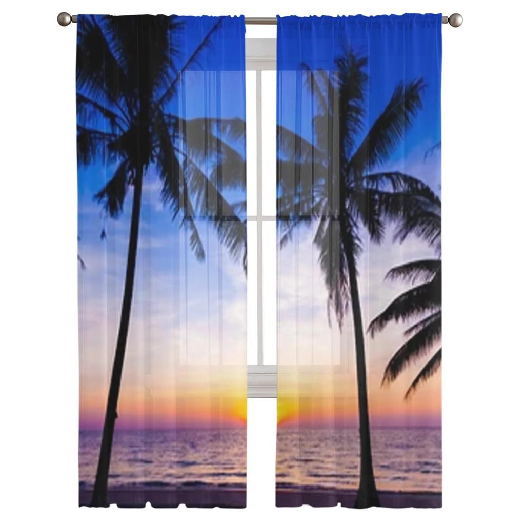 Sunset On The Beach Sheer Curtains Bedroom Voile Curtain Living Room Window Sheer Curtains Kitchen Tulle Drapes