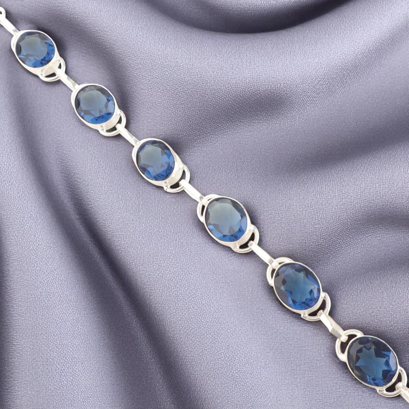 

Редкий Лондонский Голубой Топаз Драгоценный Камень 925 Стерлинговое Серебро Ювелирные Изделия Ручной Работы Браслет 8 RB-10-8