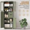 Tall Storage Unit, Cabinet with Glass Doors and Adjustable Shelves, Green
