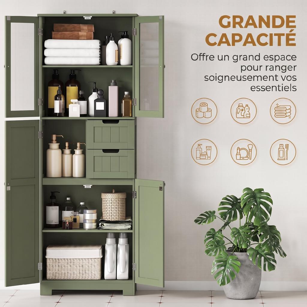 Tall Storage Unit, Cabinet with Glass Doors and Adjustable Shelves, Green
