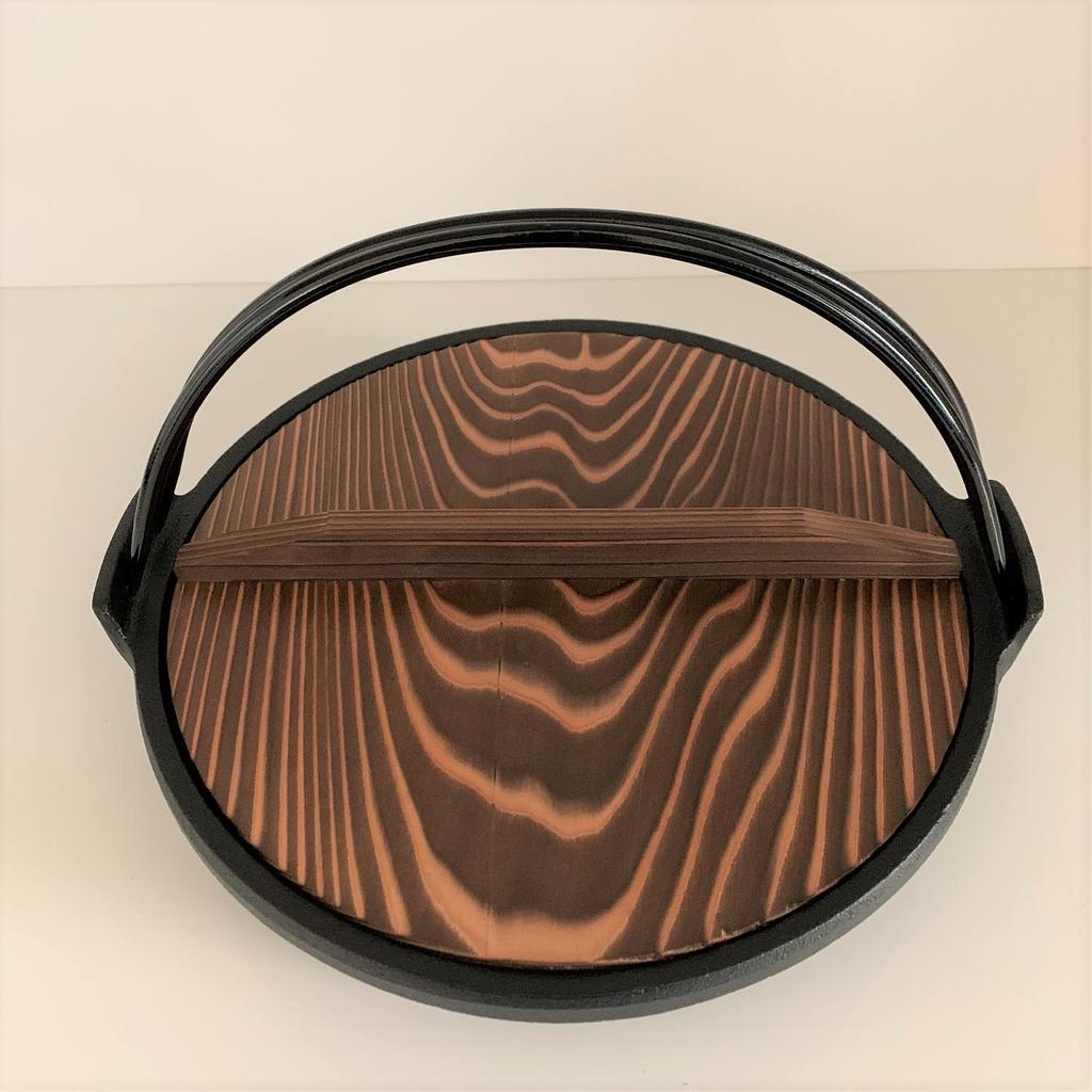 Made in Japan, Nanbu Ironware Sukiyaki and Gyoza Pot with Handle and Wooden Lid, 24cm Inner Diameter, IH Compatible