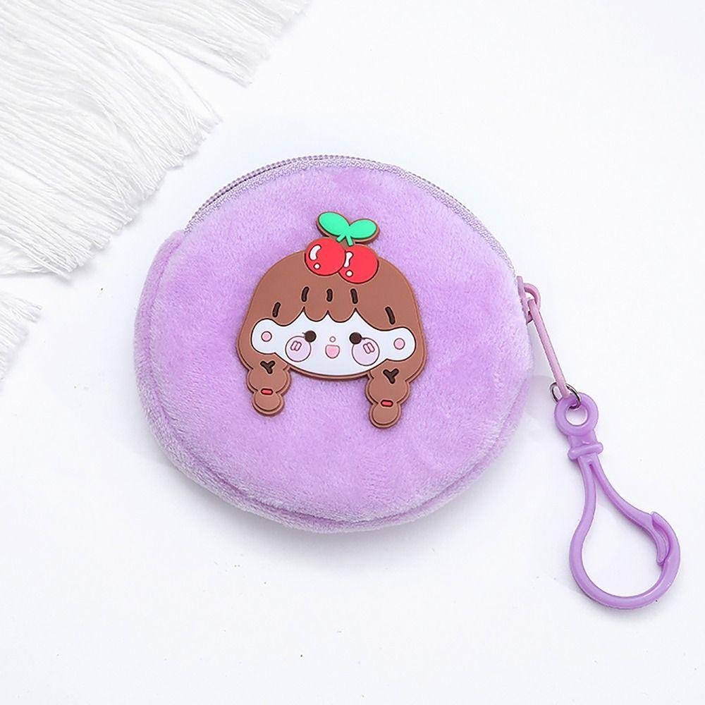 Mini Money Coin Purse Cartoon Patched Round Earphone Bag with Hook Coin Bag Male