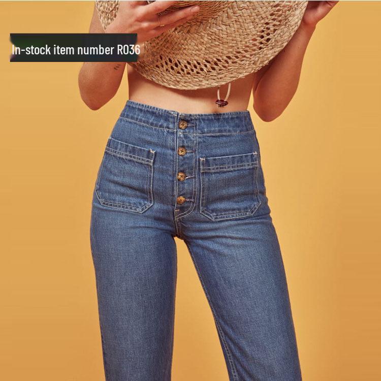 

2020 Autumn New Slim Straight High Waist Washed Denim Jeans - No Returns/Exchanges Medium темно-синий