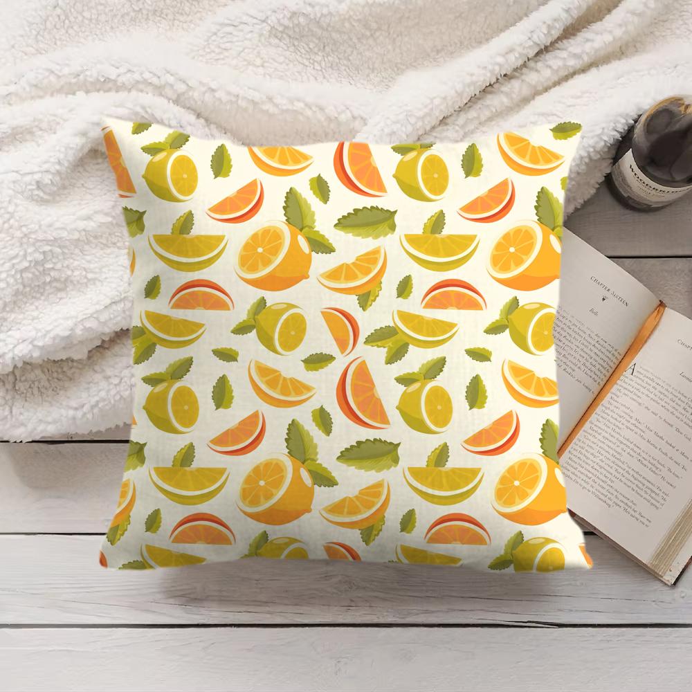 Lemon Pattern Cushion Cover Soft Short Plush Pillow Cover Smooth Cozy Texture Aesthetic Cushion Case Home Decor