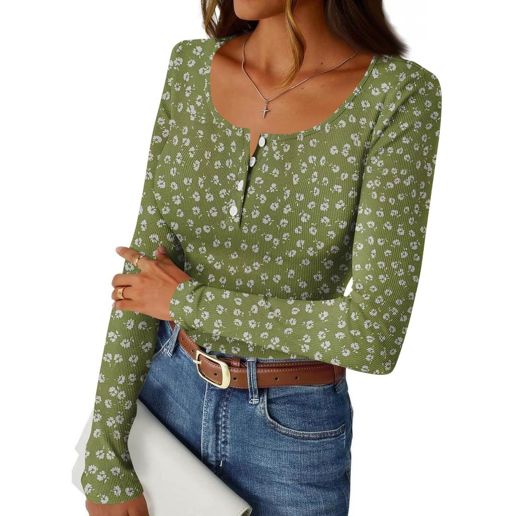 Women's Slim Bottom T-shirt Fashion Casual Gradient Printing Round Neck Pullover Long Sleeve Top