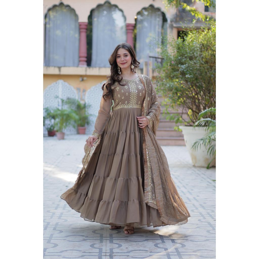 Desirable Women's Fully Flair Gown Made With Star Georgette Fabrics and Designer Embroidered Dupatta With Attractive Lace Border ,COLOUR:- 4