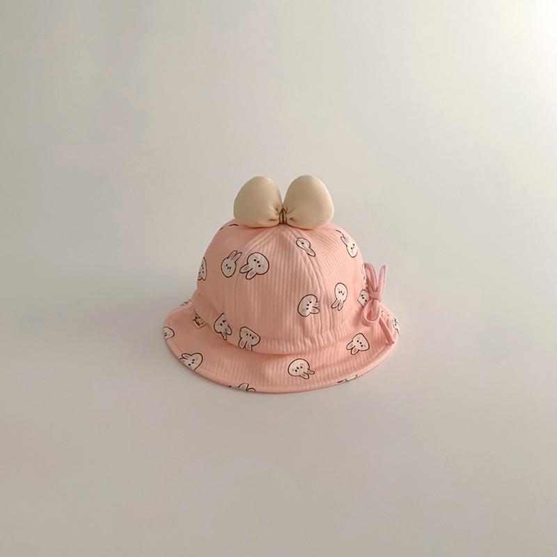 

Милая шляпа-панама для малышей с бантиком и ушками медвежонка, детская тонкая хлопковая панама с мультяшным принтом, детская куполообразная панама-ведро 2-16 месяцев розовый