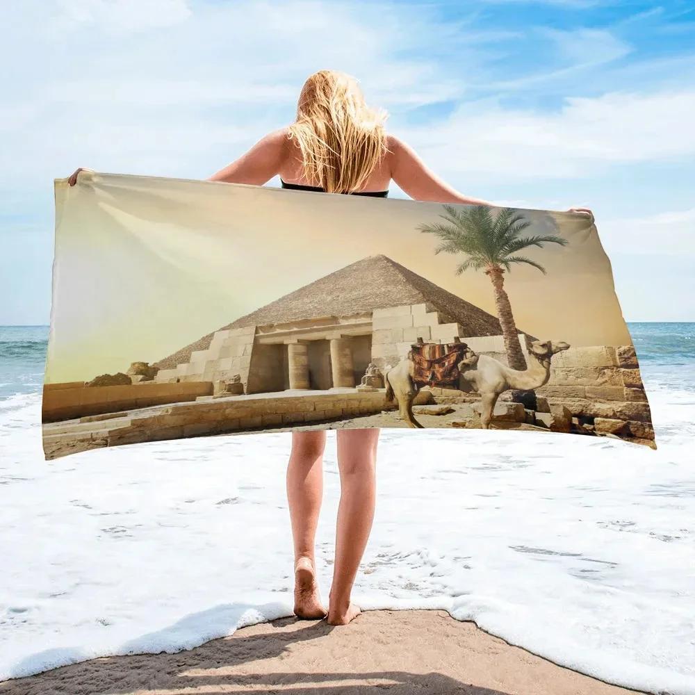 Antico Egitto Geroglifici Piramide Faraone Telo da Spiaggia Asciugamano da Bagno Stile Retro Assorbente Asciugatura Rapida Sport Viaggio Piscina Asciugamani