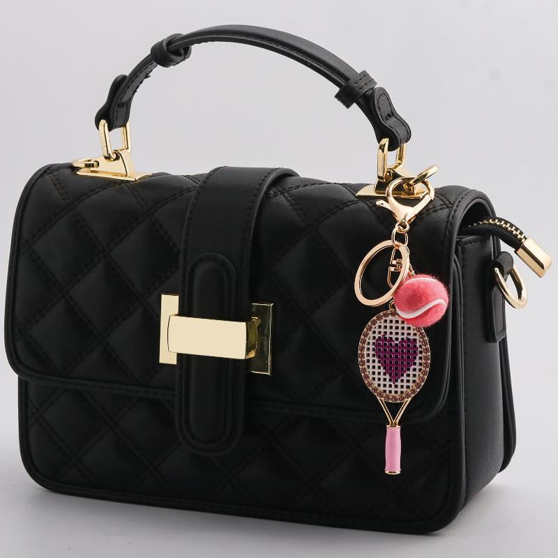 Crystal Heart Tennis Racket Keychain Mini Felt Tennis Ball Bag Charm Sports Key Ring Backpack Purse Pendant Gift For Women