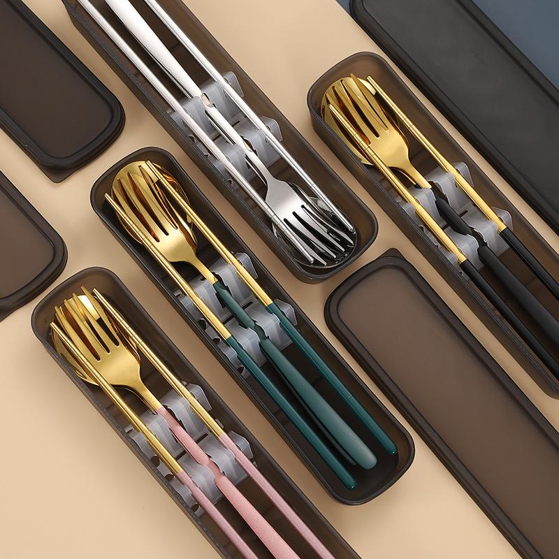 Spoon, Fork, Chopsticks, Stainless Steel Tableware Three-piece Set, Student Nordic Style