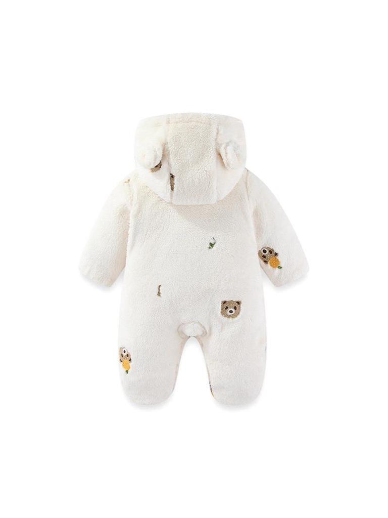 Fleece-Lined Quilted Baby Jumpsuit for Autumn & Winter - 300g Cotton, Hooded Outerwear