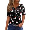 Women's T Shirt Christmas Print Button Short Sleeve Daily Weekend Fashion Basic V- Neck Regular Top