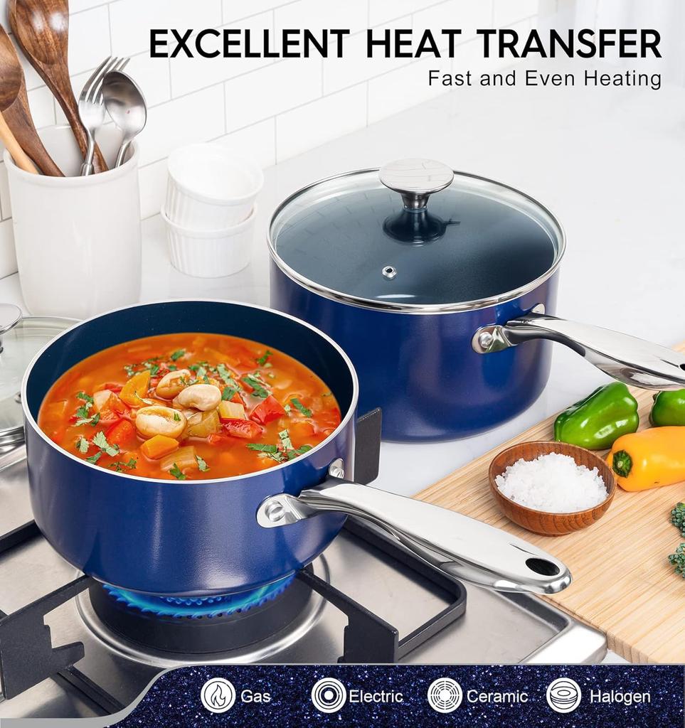 MICHELANGELO Ceramic Nonstick Frying Pan with Tempered Glass Lid Durable Stainless Steel Handle Oven and Dishwasher Safe