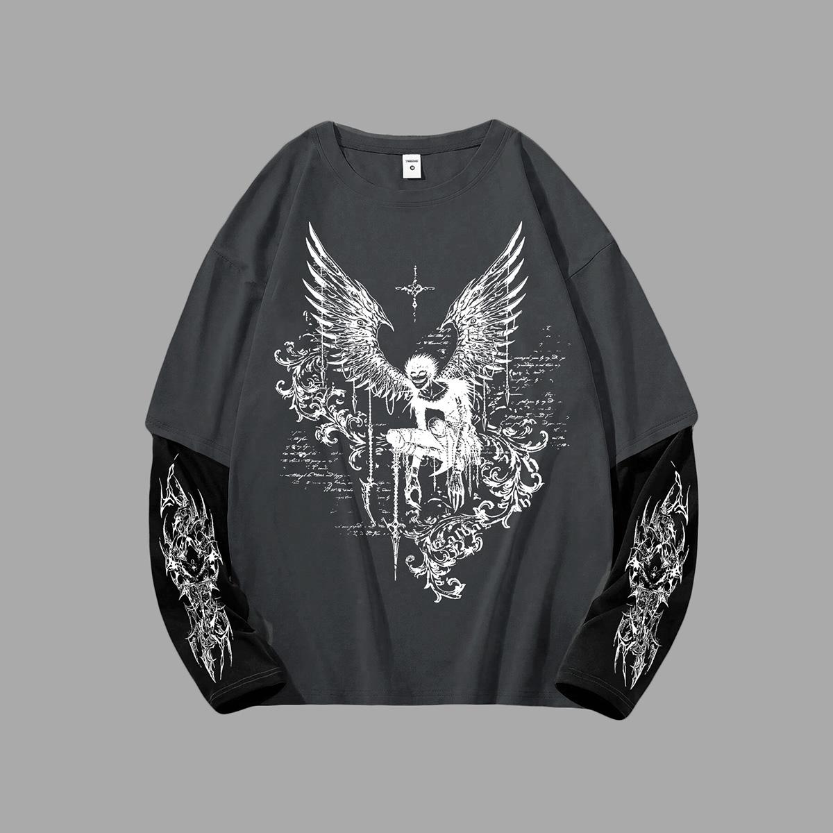 Trends Clothing Heren Y2k Goth Shirt Grafisch Oversized Lange Mouw Ronde Hals T-shirt Streetwear Tops Lente Pasvorm S