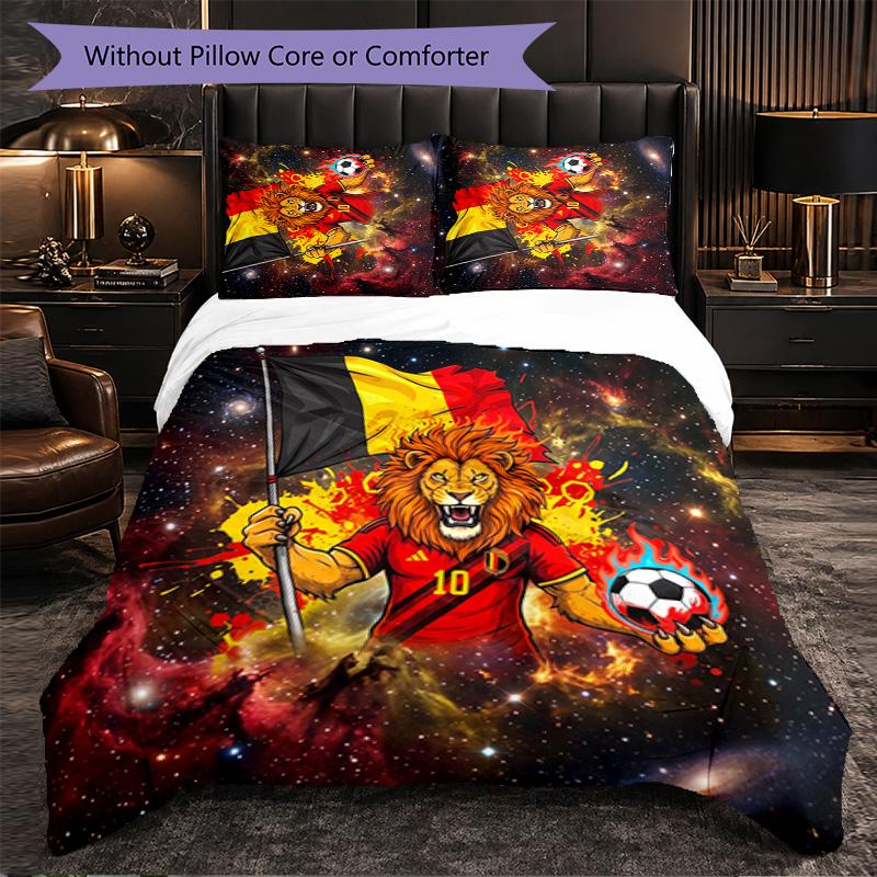 Belgium Football Pattern 3 Pieces Bedding Set Soft Microfiber Duvet Cover with Pillow Cases for Bedroom