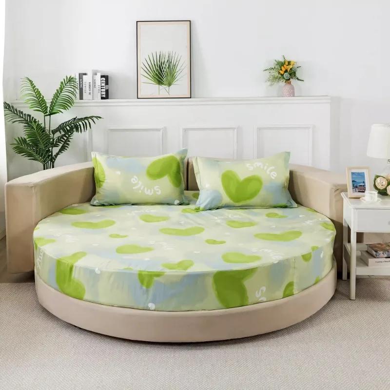 3 Pezzi Lenzuolo con Angoli in Cotone con Elastici Biancheria da Letto per Coprimaterasso Rotondo Tinta Unita Misura Queen Copriletto con Federa