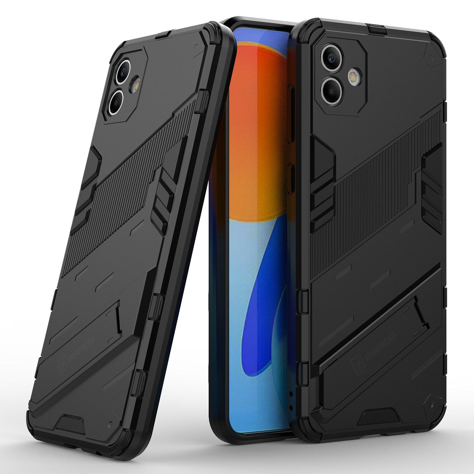 

For Samsung Galaxy A04 4G (164.4 x 76.3 x 9.1 mm) Hard PC+Soft TPU Cover Kickstand Anti-scratch Phone Case Black
