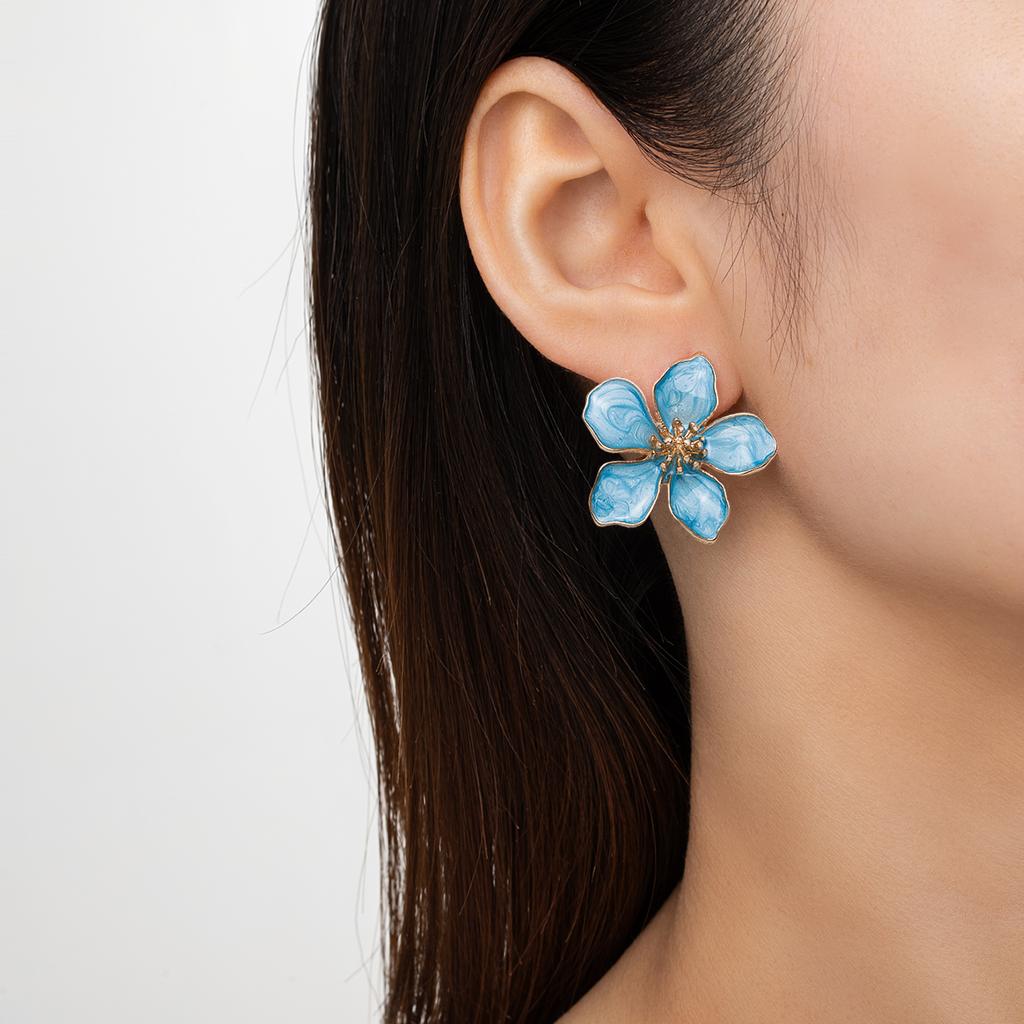 1 pair of colorful drip oil alloy earrings, elegant flower earrings for women