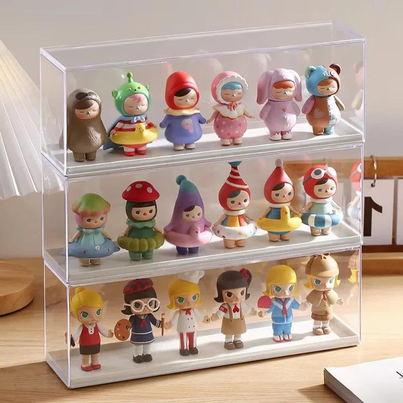 Action figures storage box, portable organizer acrylic transparent display cabinet, stackable dustproof case for dolls models