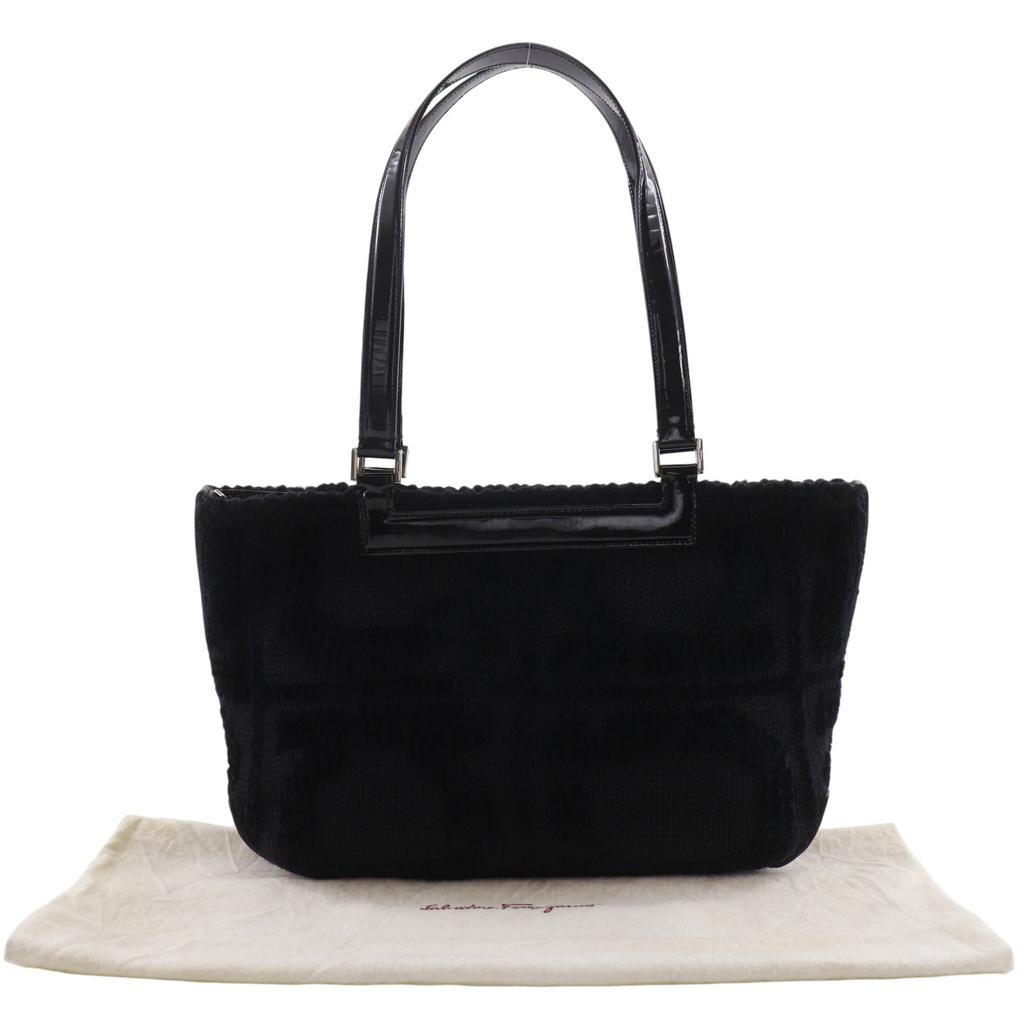 Salvatore Ferragamo Gancini Tote Bag DV-21 0829 black enamel/wool Women Used