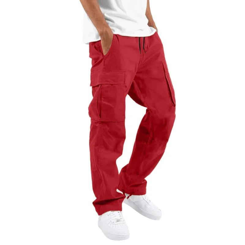 Men's Straight Casual Multi-Pocket Overalls for Spring and Autumn with Drawstring.
